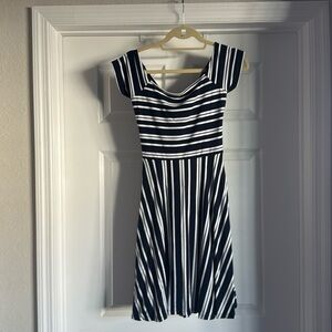 Cap sleeve navy striped dresss